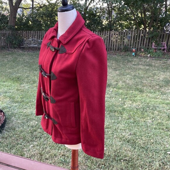 Womens Gap Red Toggle Coat Medium Wool Blend Fully Lined Classic Style Warm Oute - Picture 2 of 13
